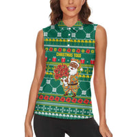Togo Christmas Women Sleeveless Polo Shirt with Santa Poinsettia Flower Tree Gifts and African Print Pattern - Wonder Print Shop