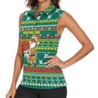 Togo Christmas Women Sleeveless Polo Shirt with Santa Poinsettia Flower Tree Gifts and African Print Pattern - Wonder Print Shop