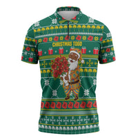 Togo Christmas Zipper Polo Shirt with Santa Poinsettia Flower Tree Gifts and African Print Pattern - Wonder Print Shop