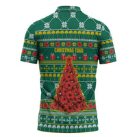 Togo Christmas Zipper Polo Shirt with Santa Poinsettia Flower Tree Gifts and African Print Pattern - Wonder Print Shop
