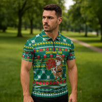 Togo Christmas Zipper Polo Shirt with Santa Poinsettia Flower Tree Gifts and African Print Pattern - Wonder Print Shop