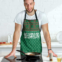 Saudi Arabia Christmas Apron with Green Pattern, Traditional Script Motif, and Camel Caravan Silhouette - Wonder Print Shop