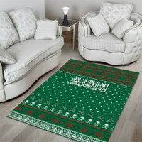 Saudi Arabia Christmas Area Rug with Green Pattern, Traditional Script Motif, and Camel Caravan Silhouette - Wonder Print Shop