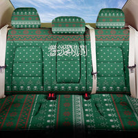 Saudi Arabia Christmas Back Car Seat Cover with Green Pattern, Traditional Script Motif, and Camel Caravan Silhouette - Wonder Print Shop