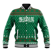 Saudi Arabia Christmas Baseball Jacket with Green Pattern, Traditional Script Motif, and Camel Caravan Silhouette - Wonder Print Shop