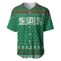 Saudi Arabia Christmas Baseball Jersey with Green Pattern, Traditional Script Motif, and Camel Caravan Silhouette - Wonder Print Shop