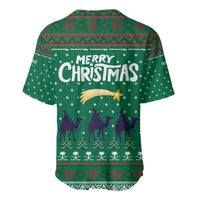 Saudi Arabia Christmas Baseball Jersey with Green Pattern, Traditional Script Motif, and Camel Caravan Silhouette - Wonder Print Shop