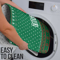 Saudi Arabia Christmas Bathroom Set with Green Pattern, Traditional Script Motif, and Camel Caravan Silhouette - Wonder Print Shop