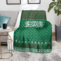 Saudi Arabia Christmas Blanket with Green Pattern, Traditional Script Motif, and Camel Caravan Silhouette - Wonder Print Shop