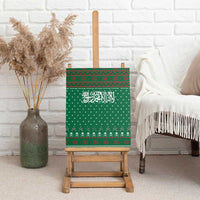 Saudi Arabia Christmas Canvas Wall Art with Green Pattern, Traditional Script Motif, and Camel Caravan Silhouette - Wonder Print Shop