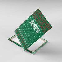 Saudi Arabia Christmas Canvas Wall Art with Green Pattern, Traditional Script Motif, and Camel Caravan Silhouette - Wonder Print Shop