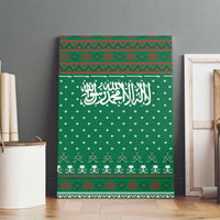 Saudi Arabia Christmas Canvas Wall Art with Green Pattern, Traditional Script Motif, and Camel Caravan Silhouette - Wonder Print Shop