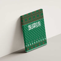 Saudi Arabia Christmas Canvas Wall Art with Green Pattern, Traditional Script Motif, and Camel Caravan Silhouette - Wonder Print Shop