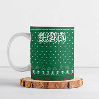 Saudi Arabia Christmas Ceramic Mug with Green Pattern, Traditional Script Motif, and Camel Caravan Silhouette - Wonder Print Shop