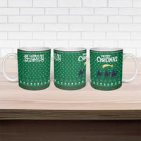 Saudi Arabia Christmas Ceramic Mug with Green Pattern, Traditional Script Motif, and Camel Caravan Silhouette - Wonder Print Shop