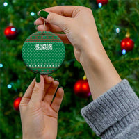 Saudi Arabia Christmas Ceramic Ornament with Green Pattern, Traditional Script Motif, and Camel Caravan Silhouette - Wonder Print Shop