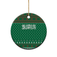 Saudi Arabia Christmas Ceramic Ornament with Green Pattern, Traditional Script Motif, and Camel Caravan Silhouette - Wonder Print Shop