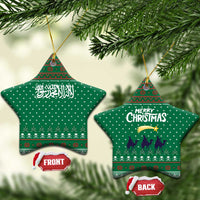 Saudi Arabia Christmas Ceramic Ornament with Green Pattern, Traditional Script Motif, and Camel Caravan Silhouette - Wonder Print Shop