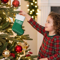 Saudi Arabia Christmas Stocking with Green Pattern, Traditional Script Motif, and Camel Caravan Silhouette - Wonder Print Shop