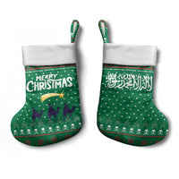 Saudi Arabia Christmas Stocking with Green Pattern, Traditional Script Motif, and Camel Caravan Silhouette - Wonder Print Shop