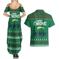 Saudi Arabia Christmas Couples Matching Summer Maxi Dress and Hawaiian Shirt with Green Pattern, Traditional Script Motif, and Camel Caravan Silhouette - Wonder Print Shop