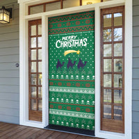 Saudi Arabia Christmas Door Cover with Green Pattern, Traditional Script Motif, and Camel Caravan Silhouette - Wonder Print Shop