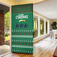 Saudi Arabia Christmas Door Cover with Green Pattern, Traditional Script Motif, and Camel Caravan Silhouette - Wonder Print Shop