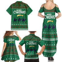 Saudi Arabia Christmas Family Matching Summer Maxi Dress and Hawaiian Shirt with Green Pattern, Traditional Script Motif, and Camel Caravan Silhouette - Wonder Print Shop
