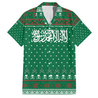 Saudi Arabia Christmas Family Matching Summer Maxi Dress and Hawaiian Shirt with Green Pattern, Traditional Script Motif, and Camel Caravan Silhouette - Wonder Print Shop