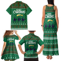 Saudi Arabia Christmas Family Matching Tank Maxi Dress and Hawaiian Shirt with Green Pattern, Traditional Script Motif, and Camel Caravan Silhouette - Wonder Print Shop