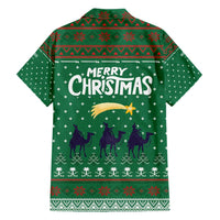 Saudi Arabia Christmas Hawaiian Shirt with Green Pattern, Traditional Script Motif, and Camel Caravan Silhouette - Wonder Print Shop