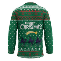 Saudi Arabia Christmas Hockey Jersey with Green Pattern, Traditional Script Motif, and Camel Caravan Silhouette - Wonder Print Shop