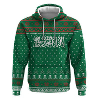 Saudi Arabia Christmas Hoodie with Green Pattern, Traditional Script Motif, and Camel Caravan Silhouette - Wonder Print Shop