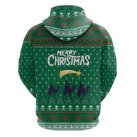 Saudi Arabia Christmas Hoodie with Green Pattern, Traditional Script Motif, and Camel Caravan Silhouette - Wonder Print Shop