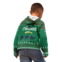 Saudi Arabia Christmas Kid Hoodie with Green Pattern, Traditional Script Motif, and Camel Caravan Silhouette - Wonder Print Shop