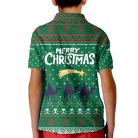 Saudi Arabia Christmas Kid Polo Shirt with Green Pattern, Traditional Script Motif, and Camel Caravan Silhouette - Wonder Print Shop
