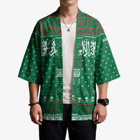 Saudi Arabia Christmas Kimono with Green Pattern, Traditional Script Motif, and Camel Caravan Silhouette - Wonder Print Shop
