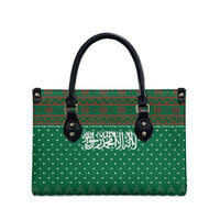 Saudi Arabia Christmas Leather Bag with Green Pattern, Traditional Script Motif, and Camel Caravan Silhouette - Wonder Print Shop