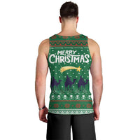 Saudi Arabia Christmas Men Tank Top with Green Pattern, Traditional Script Motif, and Camel Caravan Silhouette - Wonder Print Shop