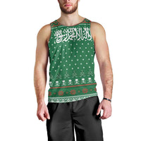 Saudi Arabia Christmas Men Tank Top with Green Pattern, Traditional Script Motif, and Camel Caravan Silhouette - Wonder Print Shop