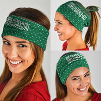 Saudi Arabia Christmas Neck Gaiter with Green Pattern, Traditional Script Motif, and Camel Caravan Silhouette - Wonder Print Shop