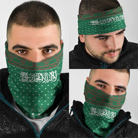 Saudi Arabia Christmas Neck Gaiter with Green Pattern, Traditional Script Motif, and Camel Caravan Silhouette - Wonder Print Shop