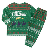 Saudi Arabia Christmas Pajama Set with Green Pattern, Traditional Script Motif, and Camel Caravan Silhouette - Wonder Print Shop