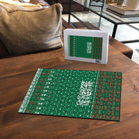 Saudi Arabia Christmas Puzzle with Green Pattern, Traditional Script Motif, and Camel Caravan Silhouette - Wonder Print Shop