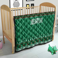 Saudi Arabia Christmas Quilt with Green Pattern, Traditional Script Motif, and Camel Caravan Silhouette - Wonder Print Shop
