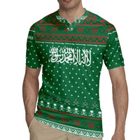 Saudi Arabia Christmas Rugby Jersey with Green Pattern, Traditional Script Motif, and Camel Caravan Silhouette - Wonder Print Shop