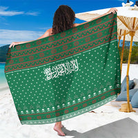 Saudi Arabia Christmas Sarong with Green Pattern, Traditional Script Motif, and Camel Caravan Silhouette - Wonder Print Shop