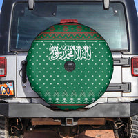 Saudi Arabia Christmas Spare Tire Cover with Green Pattern, Traditional Script Motif, and Camel Caravan Silhouette - Wonder Print Shop