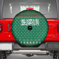 Saudi Arabia Christmas Spare Tire Cover with Green Pattern, Traditional Script Motif, and Camel Caravan Silhouette - Wonder Print Shop