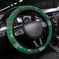 Saudi Arabia Christmas Steering Wheel Cover with Green Pattern, Traditional Script Motif, and Camel Caravan Silhouette - Wonder Print Shop